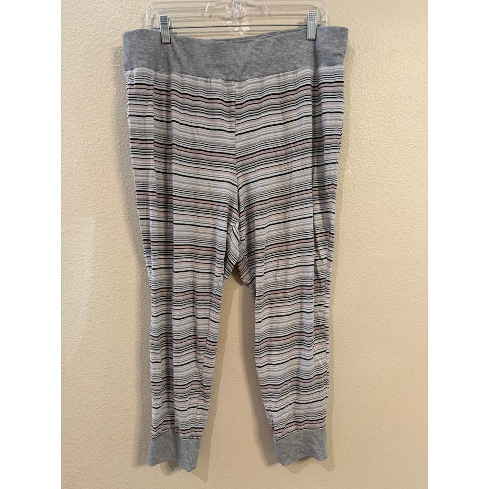 Sleep by Cacique Striped Pajama Pants Women 22/24 Grey Pink Jogger Lounge Pants